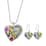 Simulated Multi Gemstone and Austrian Champagne Crystal Heart Earrings and Pendant Necklace (24-26 Inches) in Silvertone and Stainless Steel