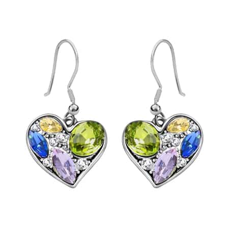 Simulated Multi Gemstone and Austrian Champagne Crystal Heart Earrings and Pendant Necklace (24-26 Inches) in Silvertone and Stainless Steel image number 3