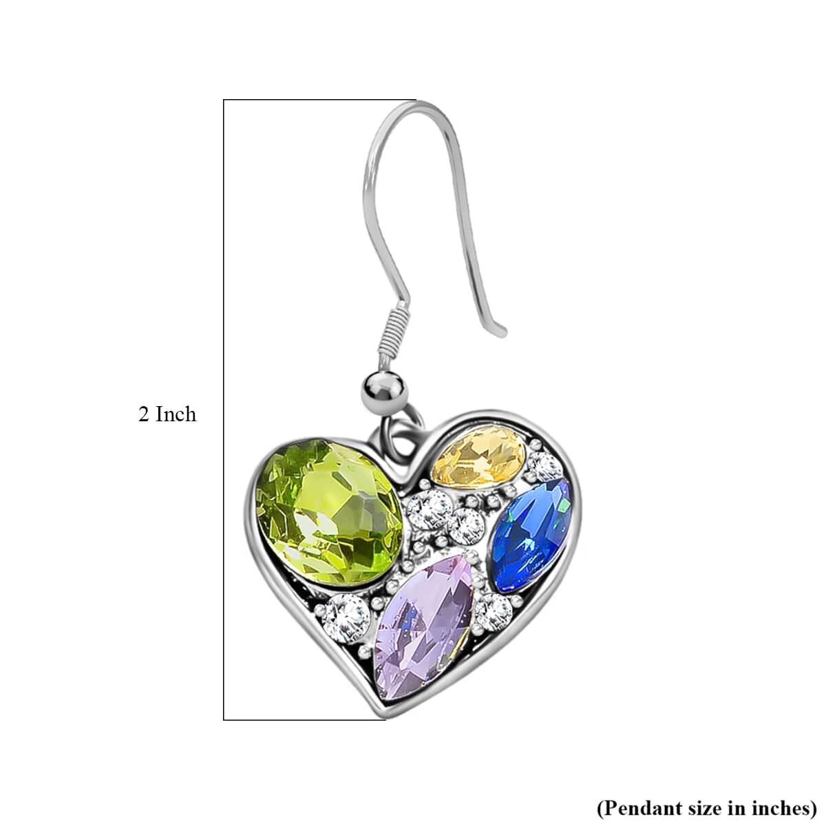 Simulated Multi Gemstone and Austrian Champagne Crystal Heart Earrings and Pendant Necklace (24-26 Inches) in Silvertone and Stainless Steel image number 4
