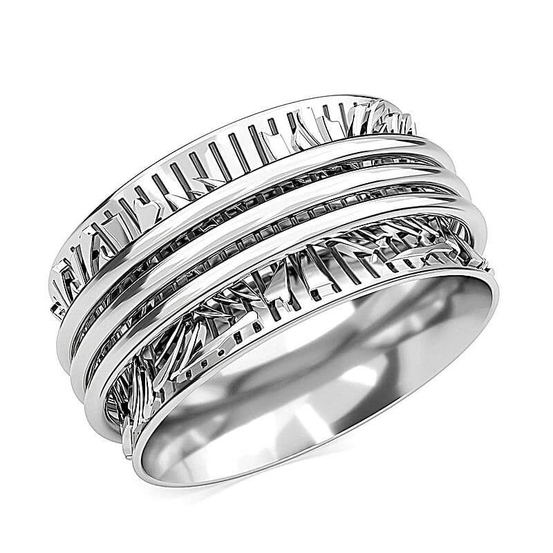 Spinner Ring in Sterling Silver, Anxiety Ring for Women, Fidget Rings for Anxiety for Women, Stress Relieving Anxiety Ring (Size 5.0) (5.85 g)