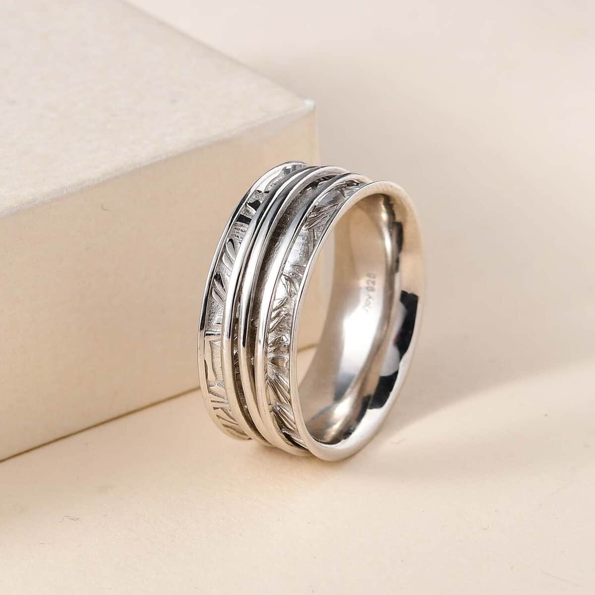 Spinner Ring in Sterling Silver, Anxiety Ring for Women, Fidget Rings for Anxiety for Women, Stress Relieving Anxiety Ring (Size 7.0) (5.85 g) image number 4