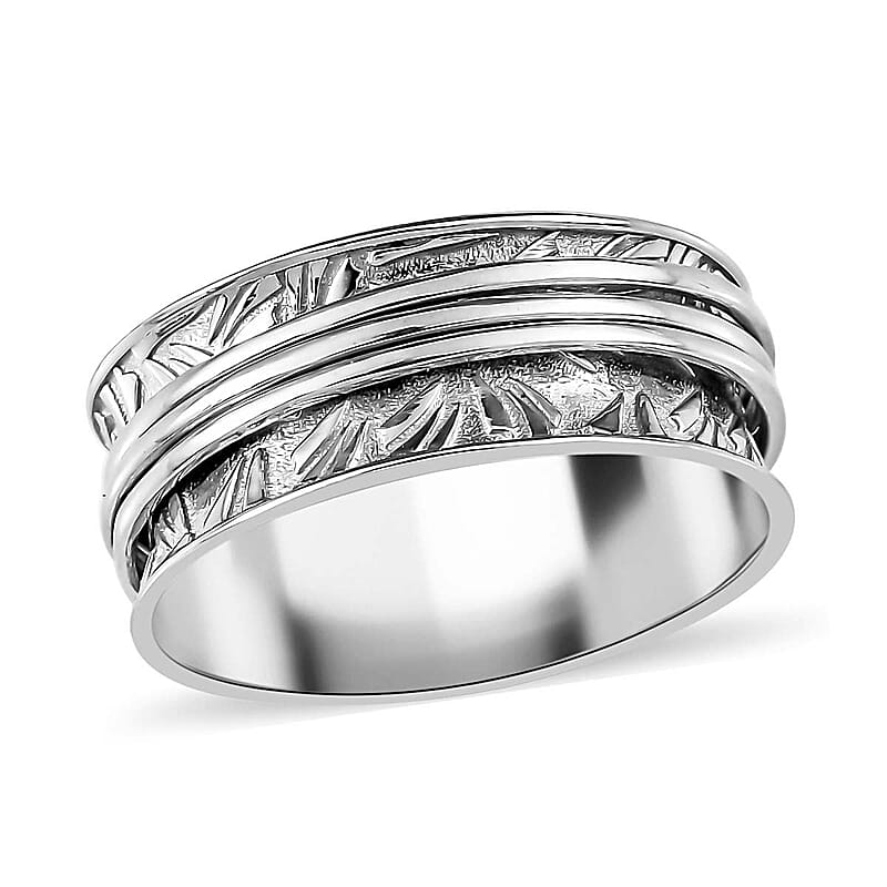 Spinner Ring in Sterling Silver, Anxiety Ring for Women, Fidget Rings for Anxiety for Women, Stress Relieving Anxiety Ring (Size 8.0) 5.85 Grams