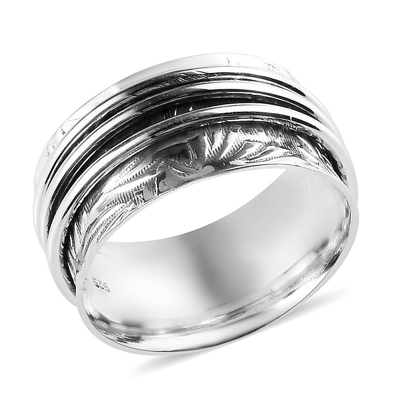 Spinner Ring in Sterling Silver, Anxiety Ring for Women, Fidget Rings for Anxiety for Women, Stress Relieving Anxiety Ring (Size 9.0) (5.85 g)