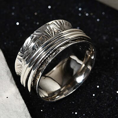 Spinner Ring in Sterling Silver, Anxiety Ring for Women, Fidget Rings for Anxiety for Women, Stress Relieving Anxiety Ring (Size 9.0) (5.85 g)