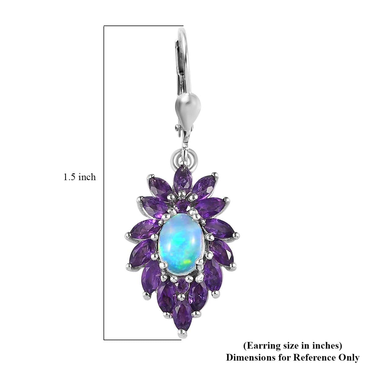 Premium Royal Ethiopian Welo Opal and Amethyst 3.75 ctw Lever Back Earrings in Platinum Over Sterling Silver image number 6