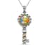 Multi Color Murano Style and White Austrian Crystal Key Pendant Necklace 20 Inches in ION Plated YG and Black Oxidized Stainless Steel image number 0