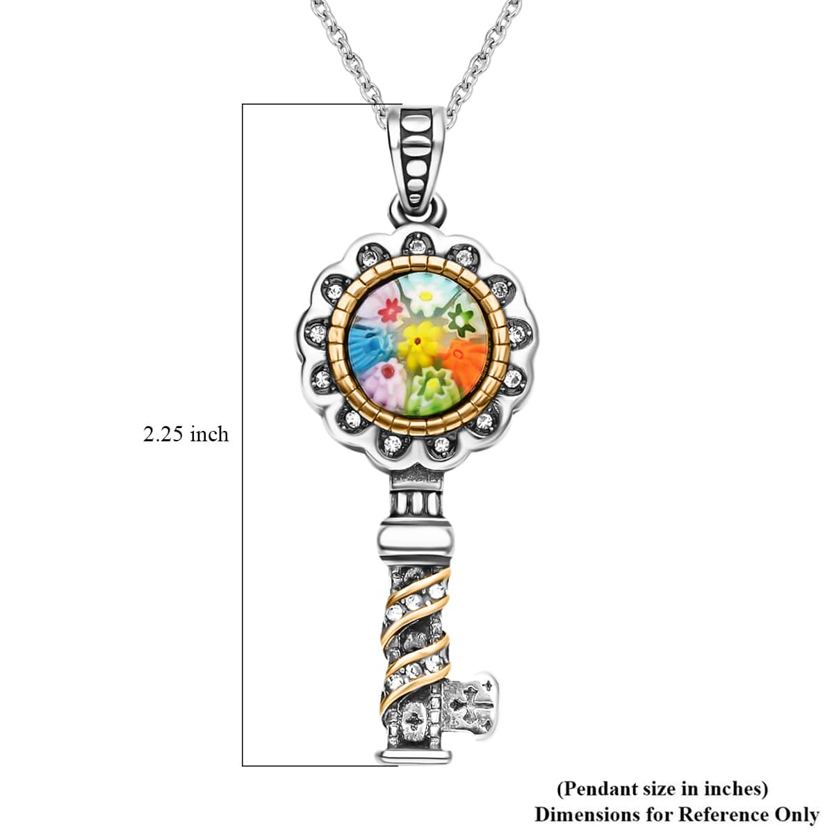 Multi Color Murano Style and White Austrian Crystal Key Pendant Necklace 20 Inches in ION Plated YG and Black Oxidized Stainless Steel image number 6