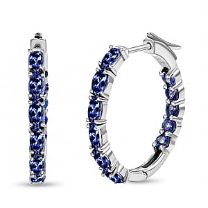 Tanzanite Hoop Earrings in Sterling Silver, Inside Out Hoops, Silver Tanzanite Hoops 3.75 ctw