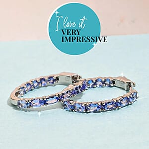 Tanzanite Hoop Earrings in Sterling Silver, Inside Out Hoops, Silver Tanzanite Hoops 3.75 ctw