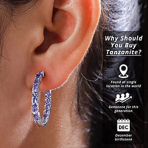 Tanzanite Hoop Earrings in Sterling Silver, Inside Out Hoops, Silver Tanzanite Hoops 3.75 ctw