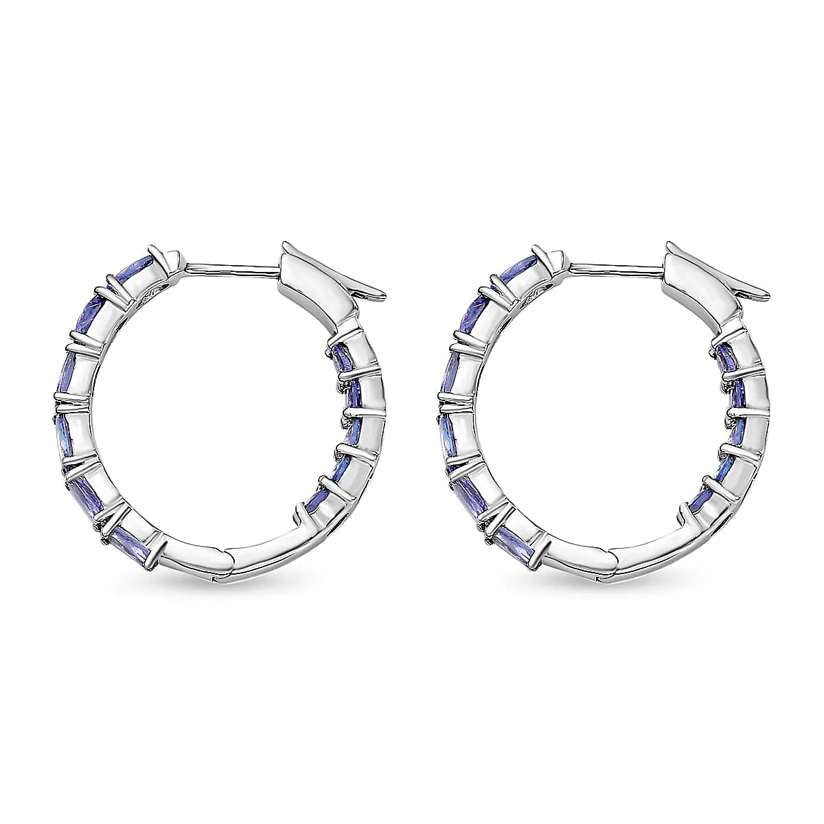 Tanzanite Hoop Earrings in Sterling Silver, Inside Out Hoops, Silver Tanzanite Hoops 3.75 ctw image number 4