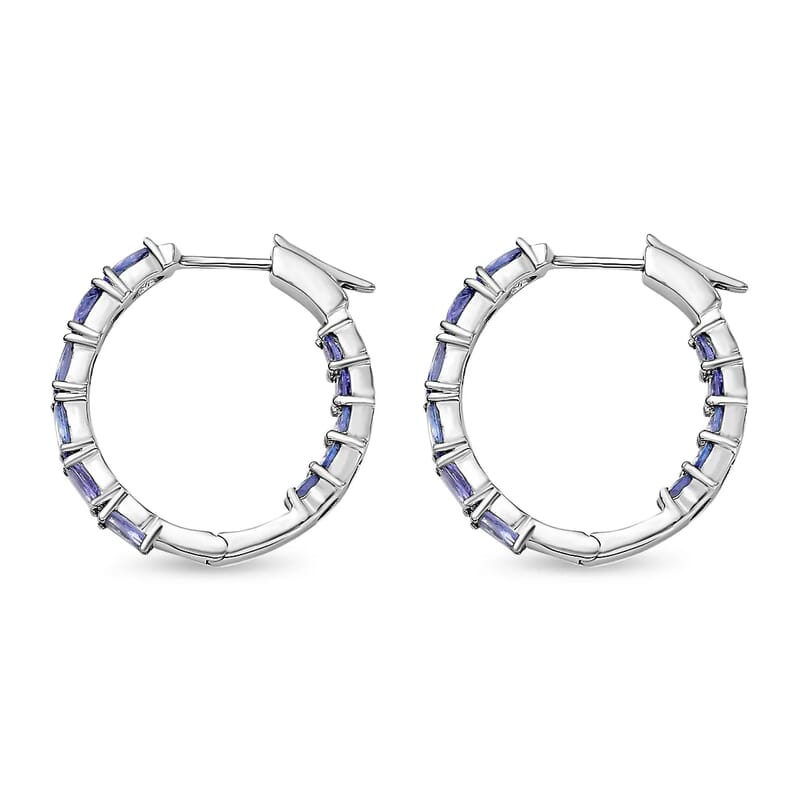 Tanzanite Hoop Earrings in Sterling Silver, Inside Out Hoops, Silver Tanzanite Hoops 3.75 ctw
