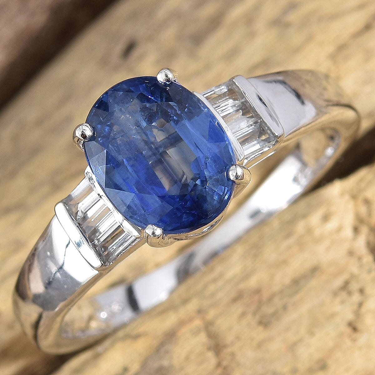 Kashmir Blue Kyanite and White Topaz Ring in Platinum Over Sterling Silver (Size 5.0) 3.40 ctw image number 1