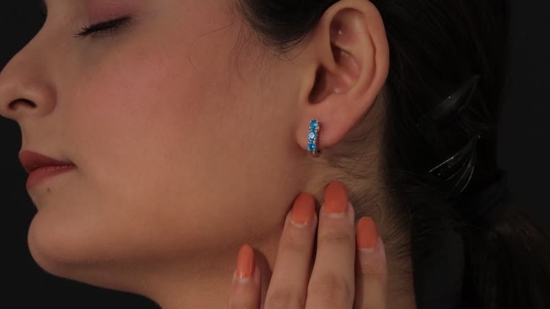 D'Joy Malgache Neon Apatite Huggie Hoop Earrings, Apatite Three Stone Earrings, Platinum Over Sterling Silver Earrings, Gifts For Her 1.10 ctw