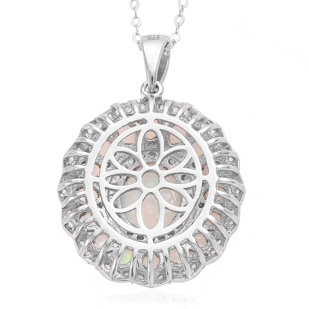 Ethiopian Welo Opal, Cambodian Zircon Pendant Necklace (20 in) in Platinum Over Sterling Silver 4.25 ctw