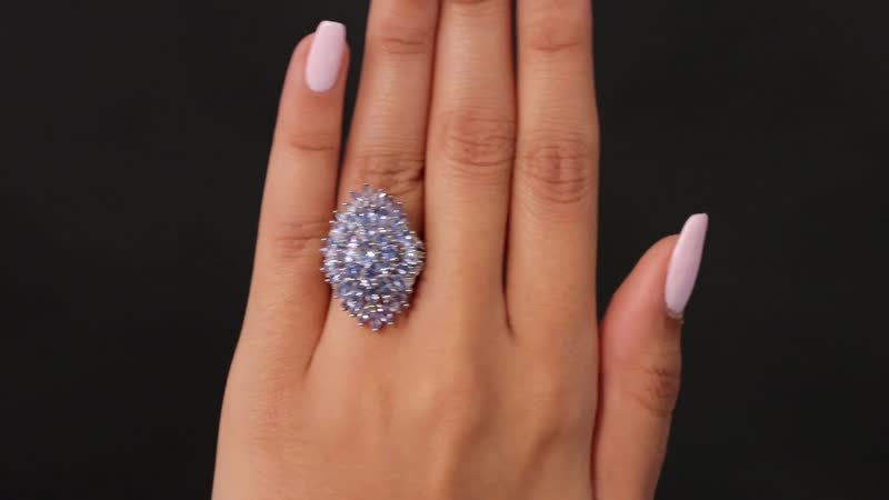 Tanzanite, Natural White Zircon Elongated Cluster Ring in Platinum Over Sterling Silver (Size 10.0) (Avg. 7.1 g) 5.40 ctw