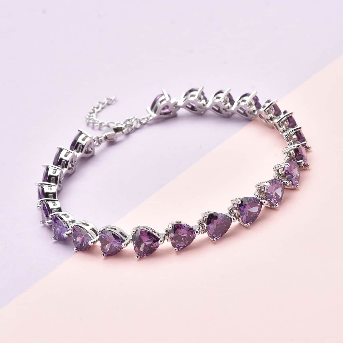 Simulated Purple Diamond Bracelet in Silvertone, Wedding Gifts For Women (8.00 In) 20.46 ctw image number 1