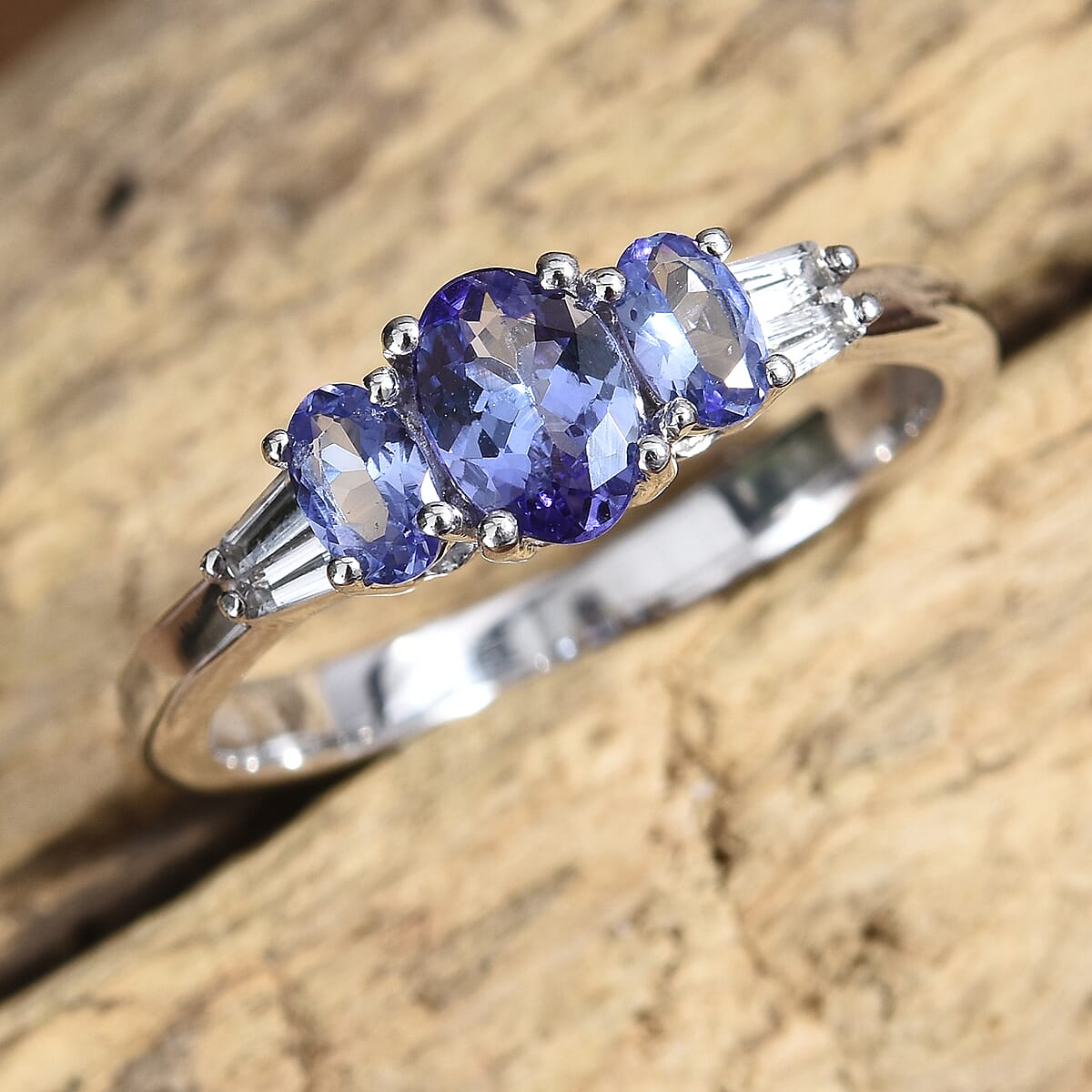 Tanzanite, White Topaz Ring in Platinum Over Sterling Silver (Size 6.0) 1.40 ctw image number 1