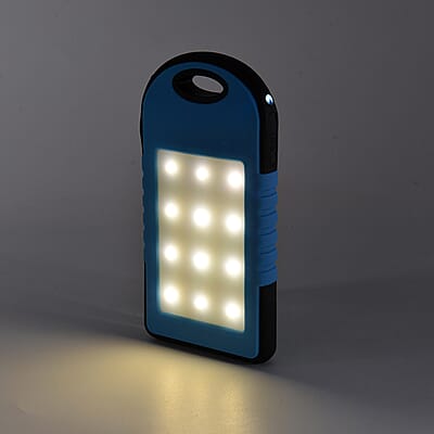 Homesmart Sky Blue Carabiner Solar 5000 mAh Battery Charger with USB & Emergency LED Torch
