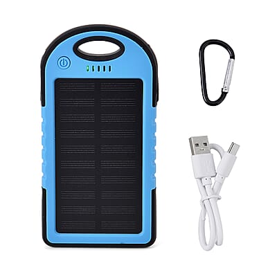 Homesmart Sky Blue Carabiner Solar 5000 mAh Battery Charger with USB & Emergency LED Torch