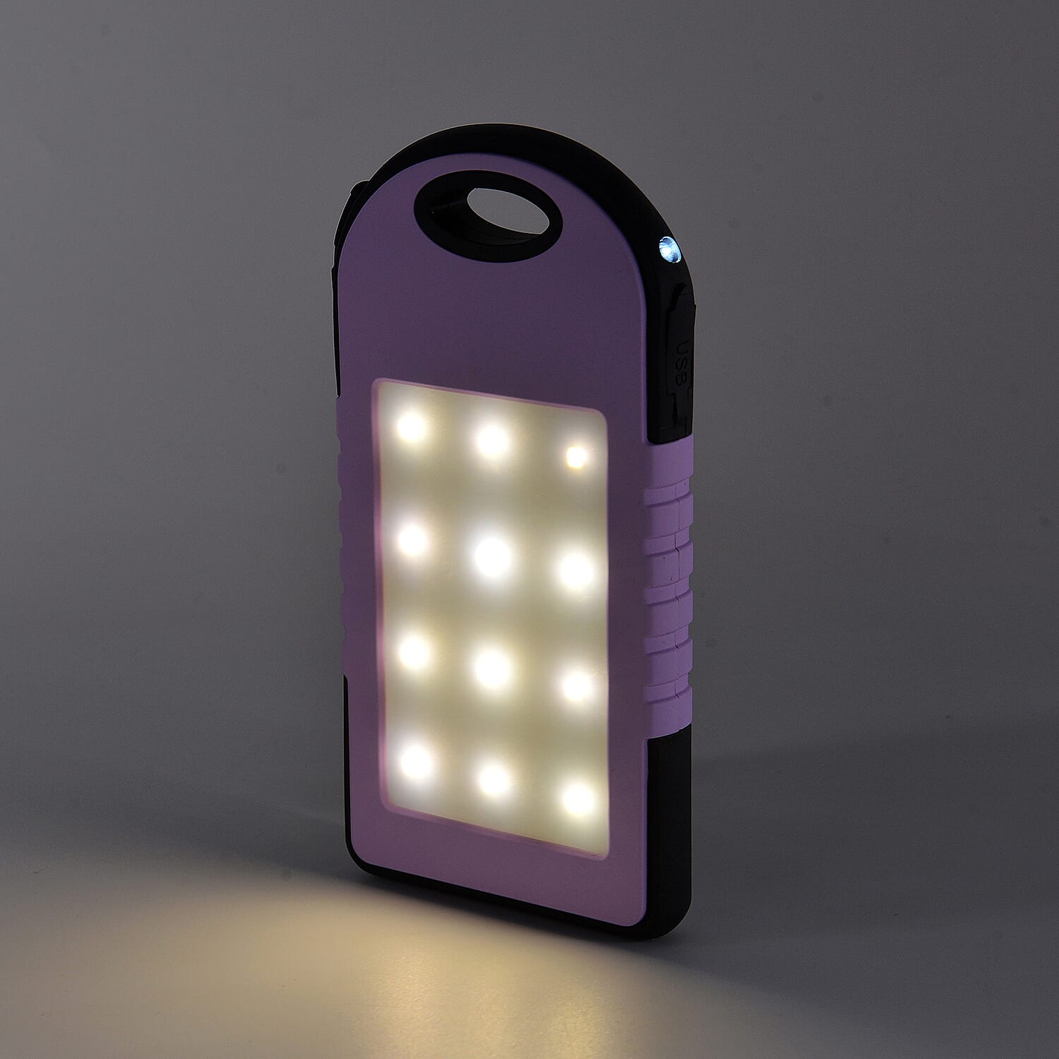 Homesmart Purple Carabiner Solar 5000 mAh Battery Charger with USB & Emergency LED Torch