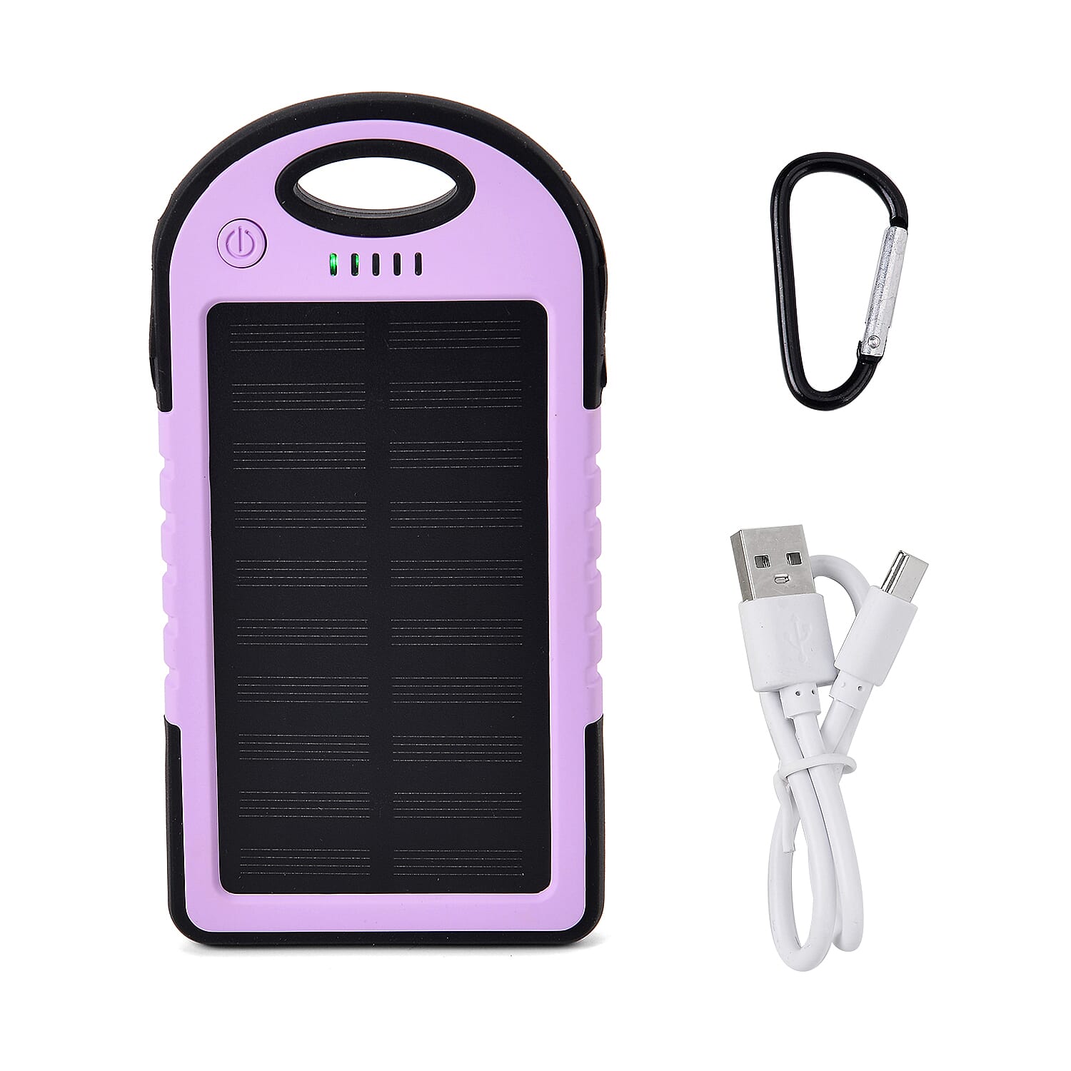 Homesmart Purple Carabiner Solar 5000 mAh Battery Charger with USB & Emergency LED Torch
