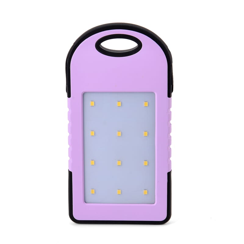 Homesmart Purple Carabiner Solar 5000 mAh Battery Charger with USB & Emergency LED Torch