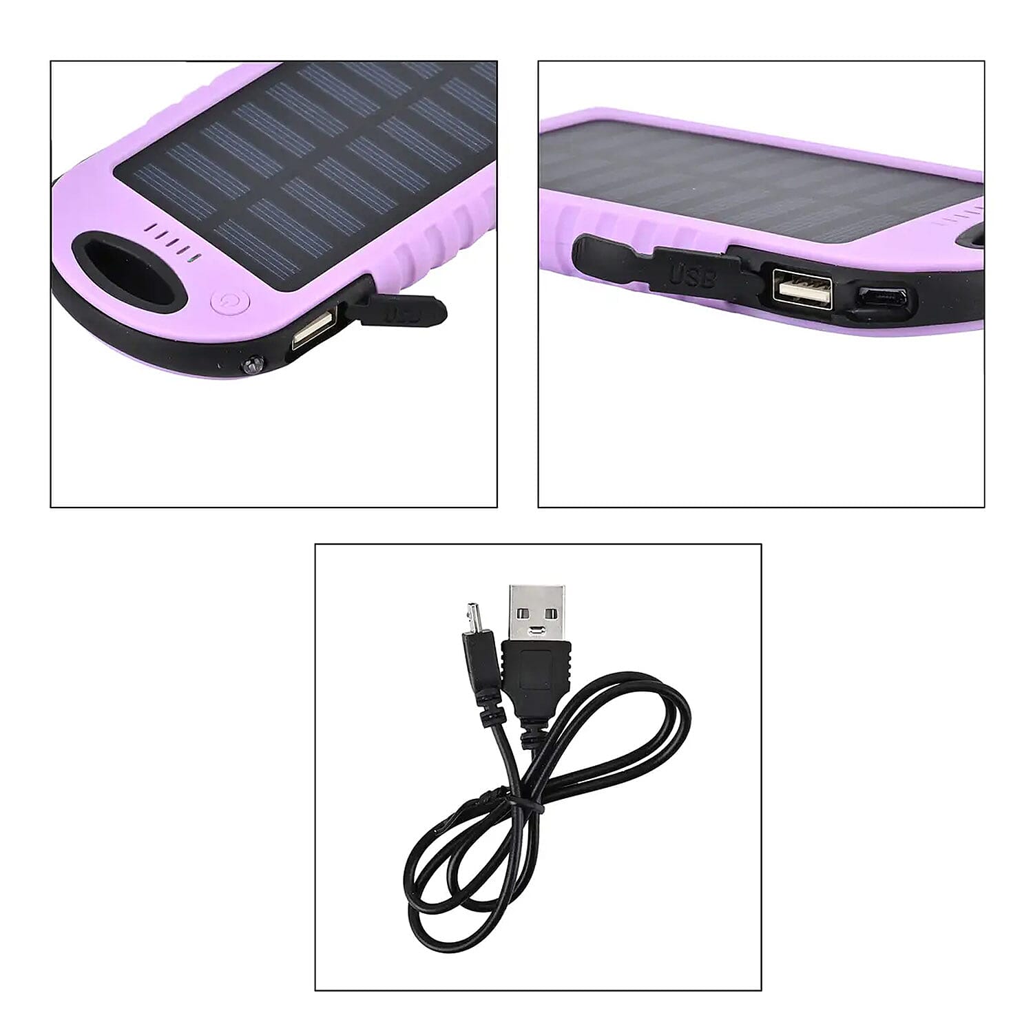 Homesmart Purple Carabiner Solar 5000 mAh Battery Charger with USB & Emergency LED Torch