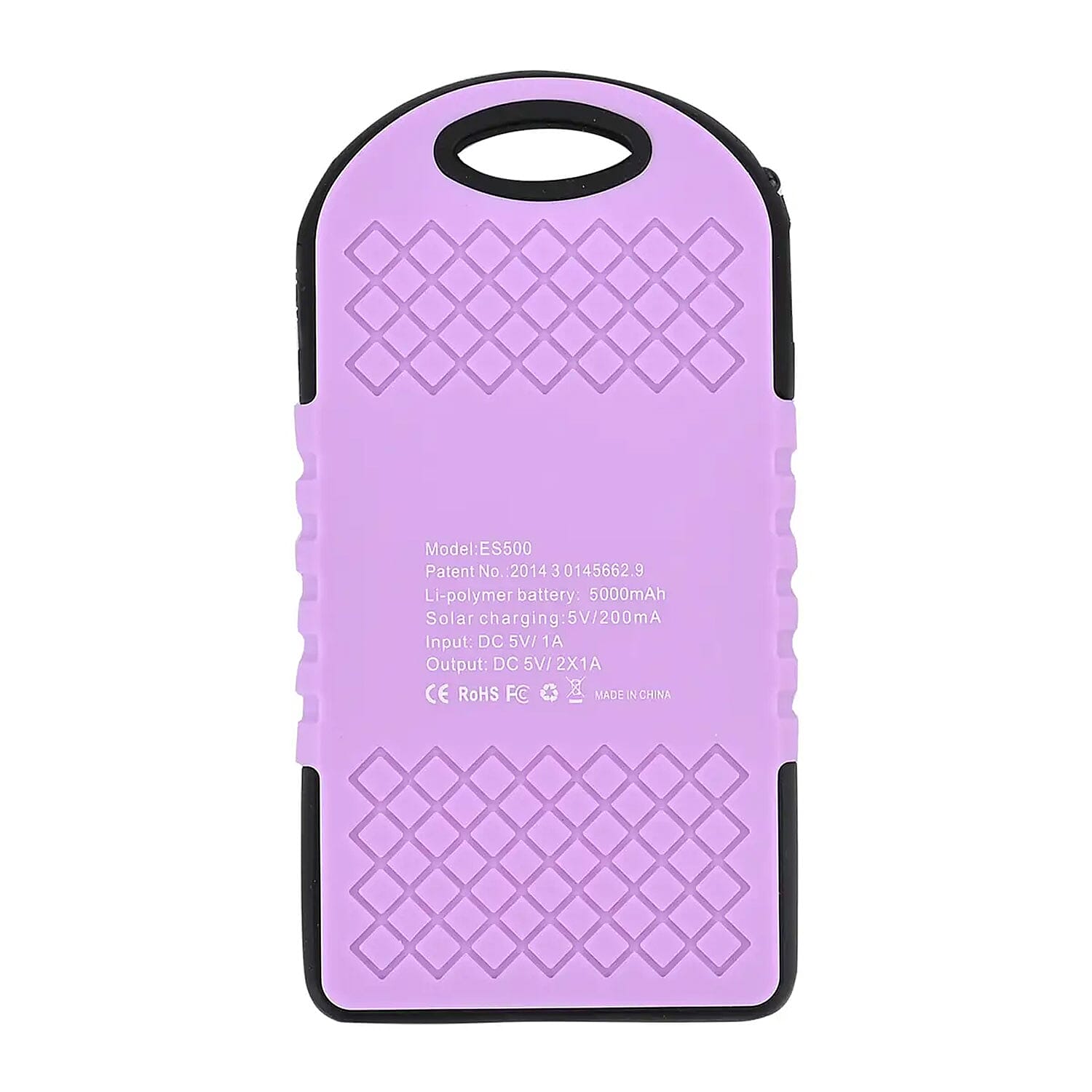 Homesmart Purple Carabiner Solar 5000 mAh Battery Charger with USB & Emergency LED Torch