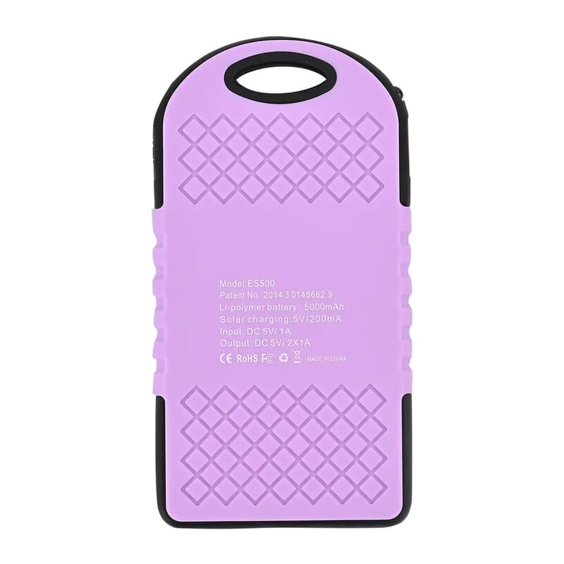 Homesmart Purple Carabiner Solar 5000 mAh Battery Charger with USB & Emergency LED Torch