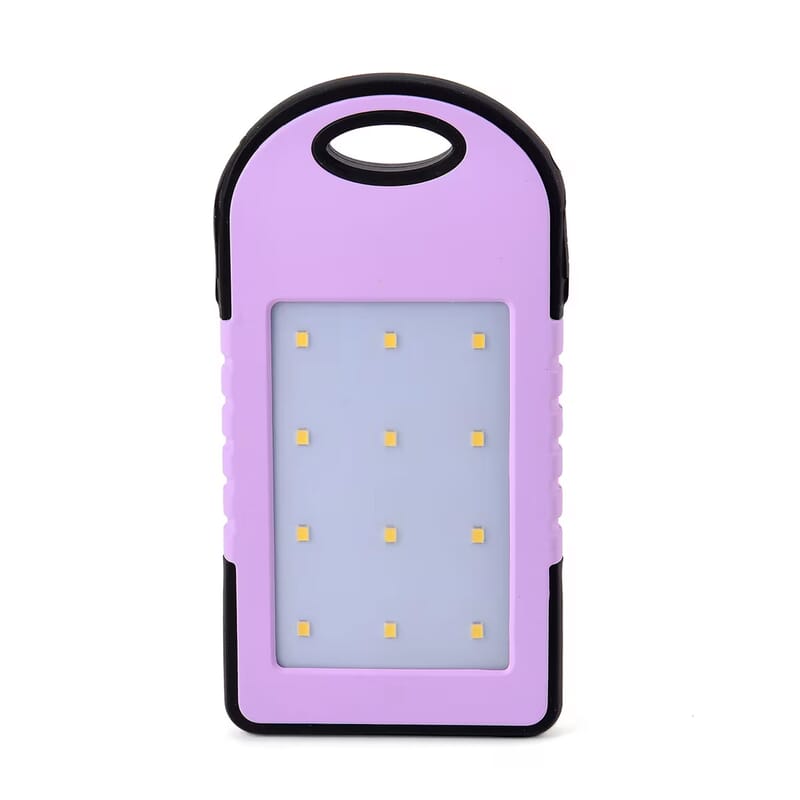 Homesmart Purple Carabiner Solar 5000 mAh Battery Charger with USB & Emergency LED Torch