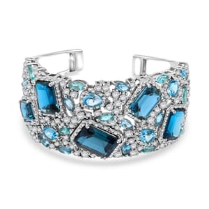 STS Closeout London Blue Topaz and Multi Gemstone 62.95 ctw Cuff Bracelet in Platinum Over Sterling Silver 6.75 Inch
