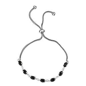 Simulated Black Diamond Bracelet in Sterling Silver and Stainless Steel, Adjustable Black Bracelet For Women, Unique Birthday Gifts 4.80 ctw