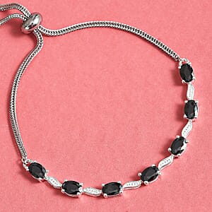 Simulated Black Diamond Bracelet in Sterling Silver and Stainless Steel, Adjustable Black Bracelet For Women, Unique Birthday Gifts 4.80 ctw
