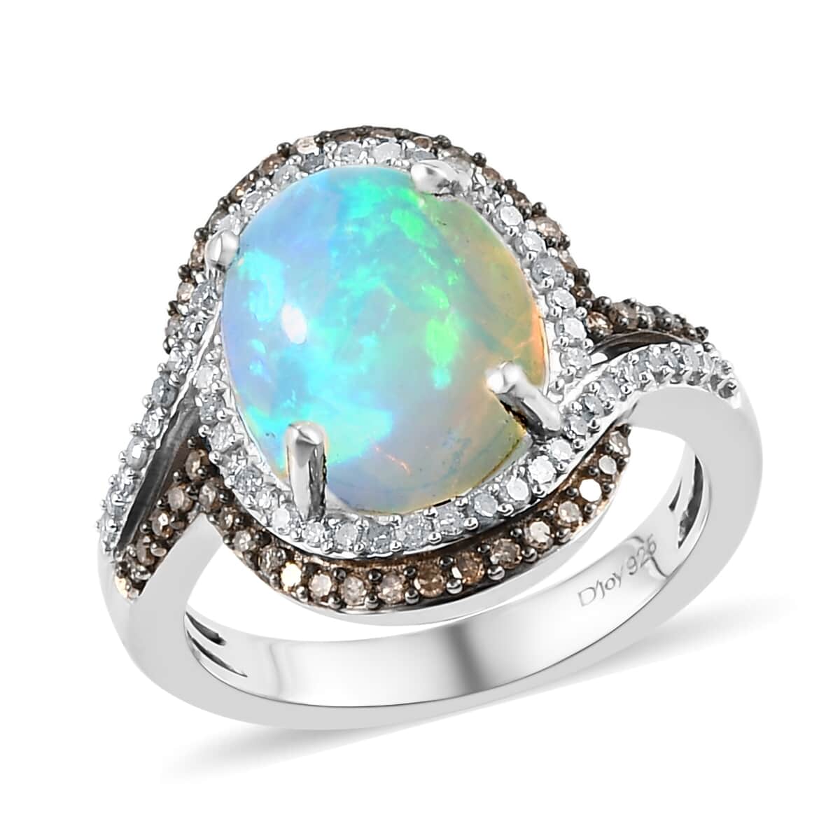 Premium Ethiopian Welo Opal, Natural Champagne and White Diamond Ring (Size 7.0) in Platinum Over Sterling Silver 3.80 ctw image number 0