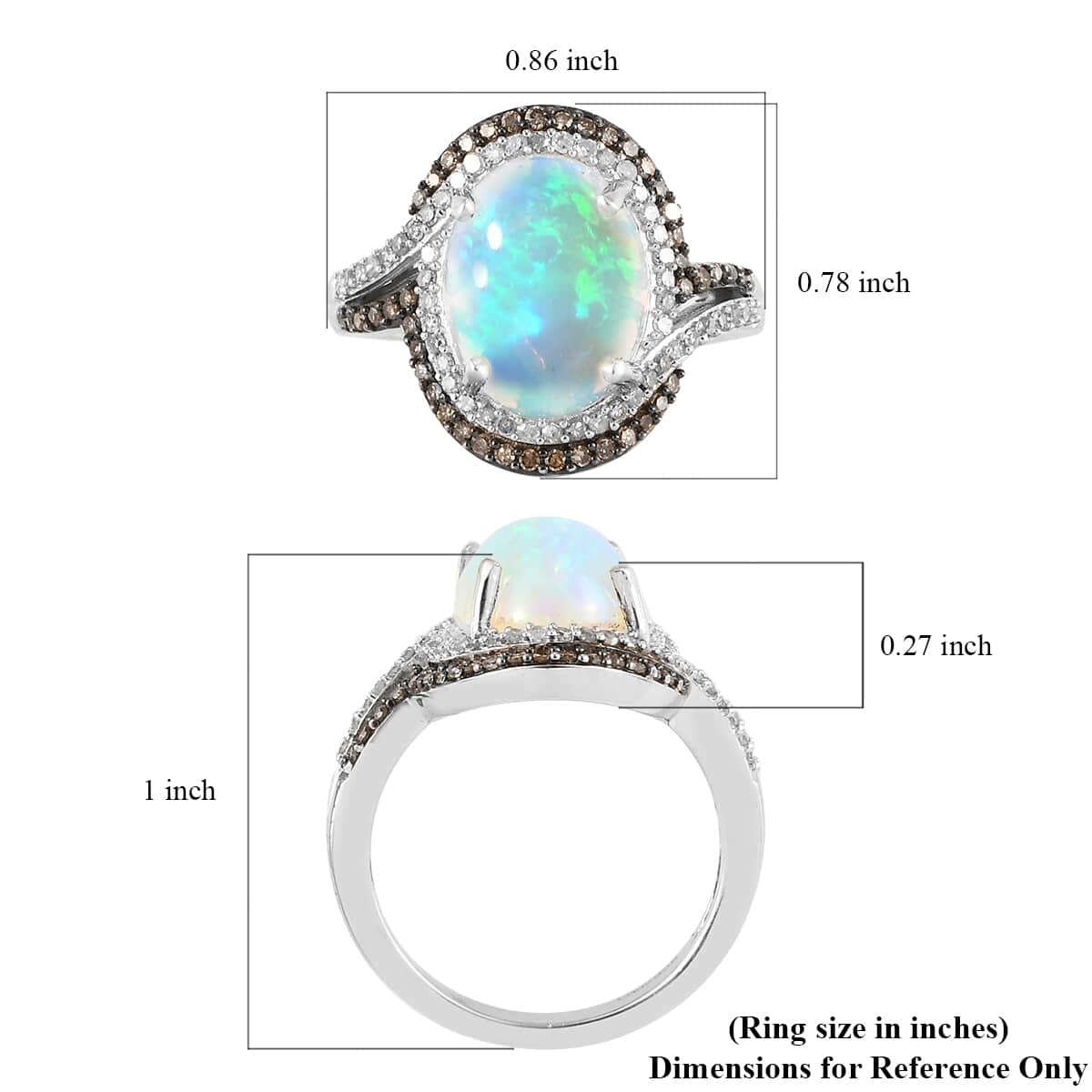 Premium Ethiopian Welo Opal, Natural Champagne and White Diamond Ring (Size 9.0) in Platinum Over Sterling Silver 3.80 ctw image number 5