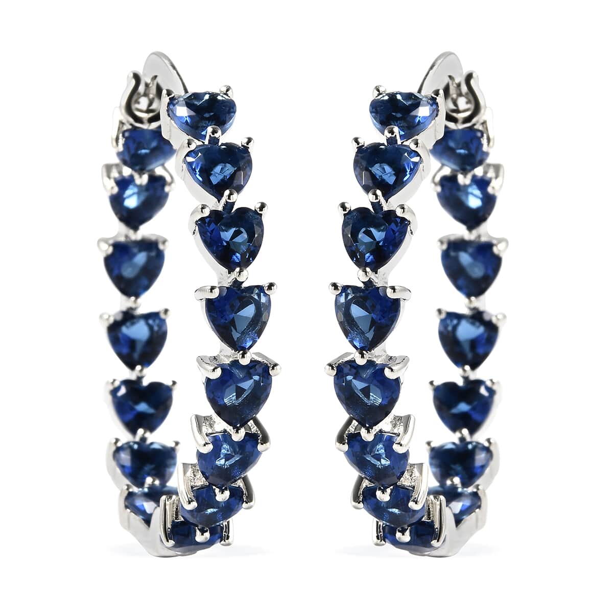 Buy Simulated Blue Spinel Earrings in Silvertone Inside Out Hoops