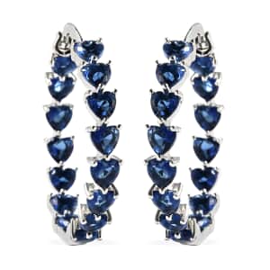 Simulated Blue Spinel Earrings in Silvertone, Inside Out Hoops, Simulated Diamond Jewelry For Women