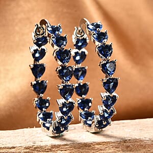 Simulated Blue Spinel Earrings in Silvertone, Inside Out Hoops, Simulated Diamond Jewelry For Women