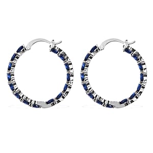 Simulated Blue Spinel Earrings in Silvertone, Inside Out Hoops, Simulated Diamond Jewelry For Women