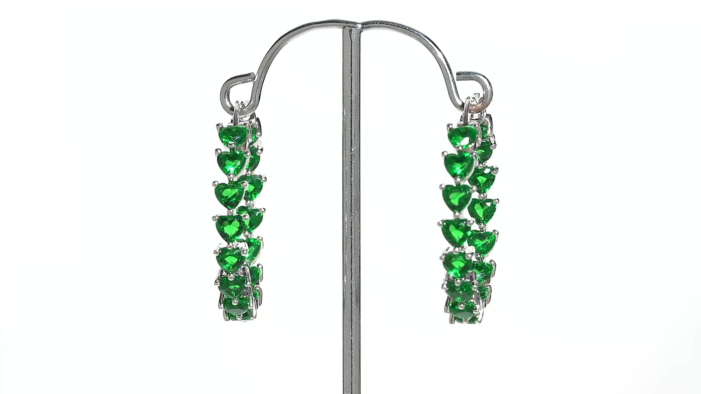 Simulated Ruby Inside Out Hoop Earrings in Silvertone