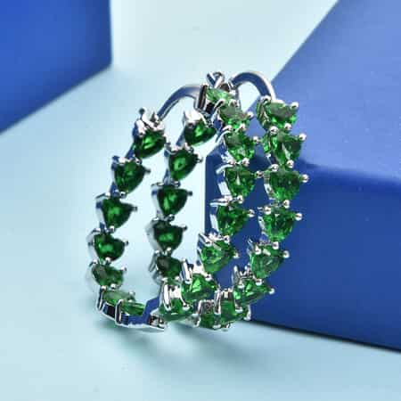 Simulated Green Diamond Earrings in Silvertone, Inside Out Hoops, Simulated Diamond Jewelry For Women image number 1