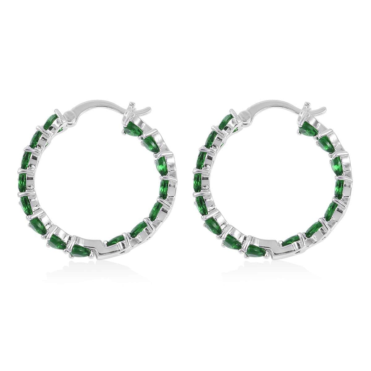 Simulated Green Diamond Earrings in Silvertone, Inside Out Hoops, Simulated Diamond Jewelry For Women image number 3
