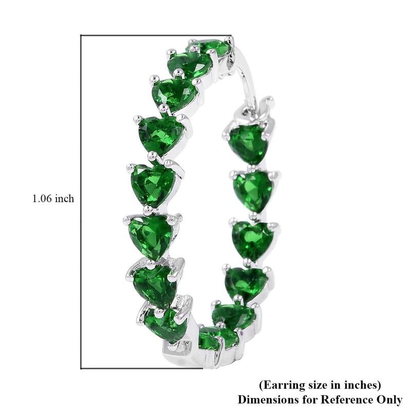 Simulated Green Diamond Earrings in Silvertone, Inside Out Hoops, Simulated Diamond Jewelry For Women