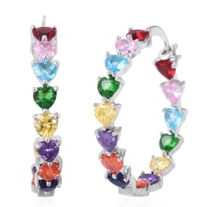 Simulated Multi Color Diamond Earrings in Silvertone| Inside Out Hoops| Simulated Diamond Jewelry For Women   13.25 ctw