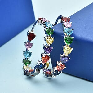 Simulated Multi Color Diamond Earrings in Silvertone, Inside Out Hoops, Simulated Diamond Jewelry For Women