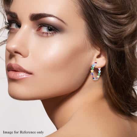 Simulated Multi Color Diamond Earrings in Silvertone, Inside Out Hoops, Simulated Diamond Jewelry For Women 12.00 ctw image number 2