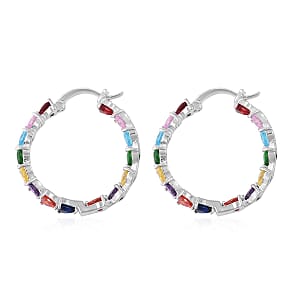 Simulated Multi Color Diamond Earrings in Silvertone, Inside Out Hoops, Simulated Diamond Jewelry For Women