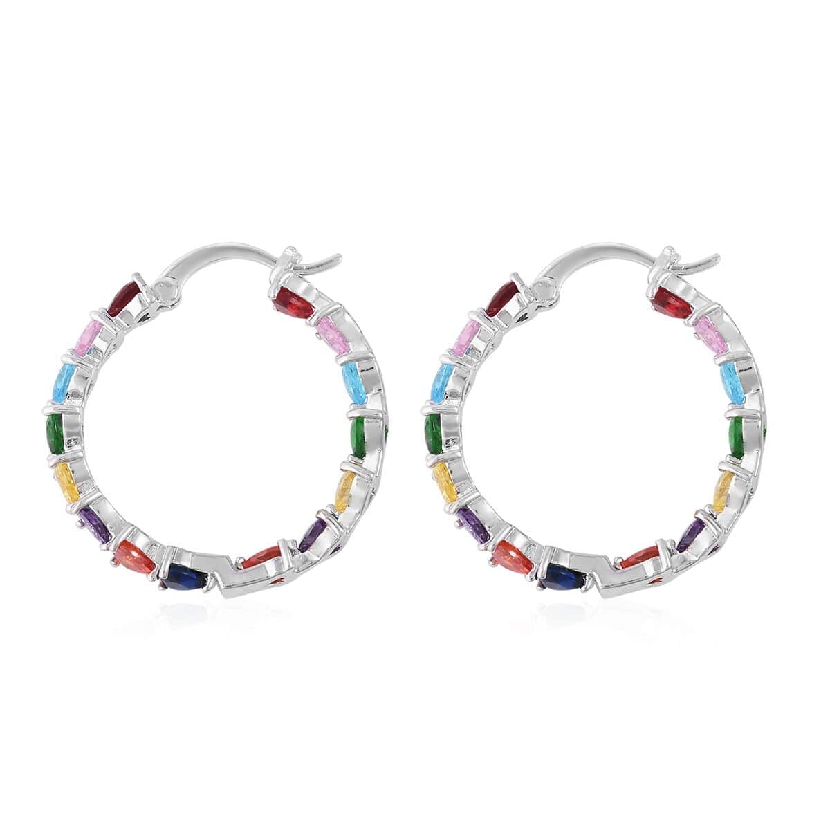 Simulated Multi Color Diamond Earrings in Silvertone, Inside Out Hoops, Simulated Diamond Jewelry For Women 12.00 ctw image number 3