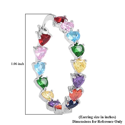 Simulated Multi Color Diamond Earrings in Silvertone, Inside Out Hoops, Simulated Diamond Jewelry For Women